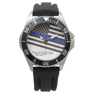 Montre *~* Hommes Mince Ligne Bleue Drapeau Officier de p