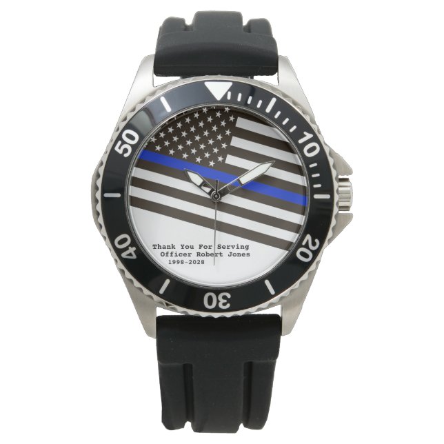 Montre *~* Hommes Mince Ligne Bleue Drapeau Officier de p (devant)