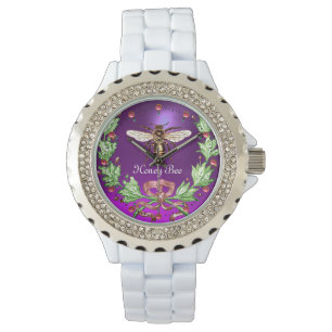 Montre HONEY BEE ET VERT FLORAL CROWN Beekeeper Purple