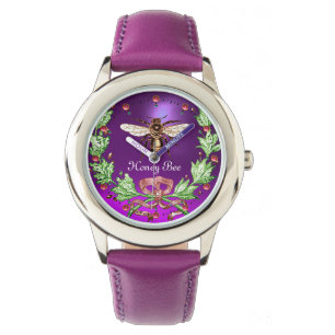 Montre HONEY BEE ET VERT FLORAL CROWN Beekeeper Purple