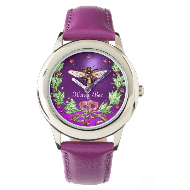 Montre HONEY BEE ET VERT FLORAL CROWN Beekeeper Purple (devant)