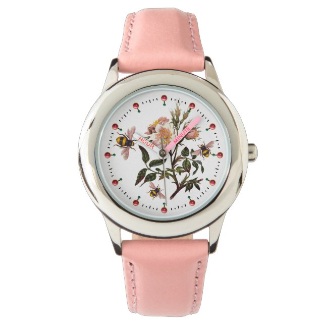 Montre HONEY BEE, ROSES SAUVAGES, OEUVRE Floral Rose Blan (devant)
