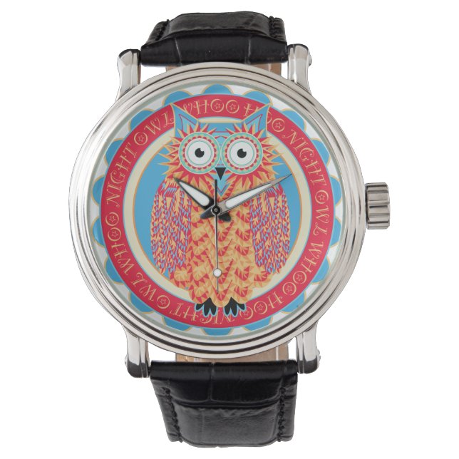 Montre Hoo Hoo Cute Little Owl Dessin en couleurs vives (devant)