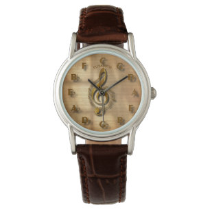 Montre Horloge Gold Treble Clef Avec Circle Of Fifty Musi