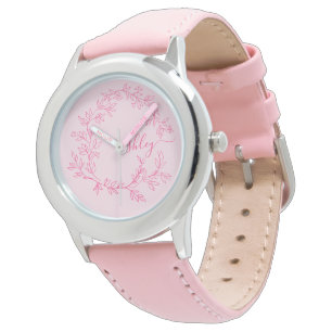Montre Hot rose moderne Script Girls Monogramme Nom