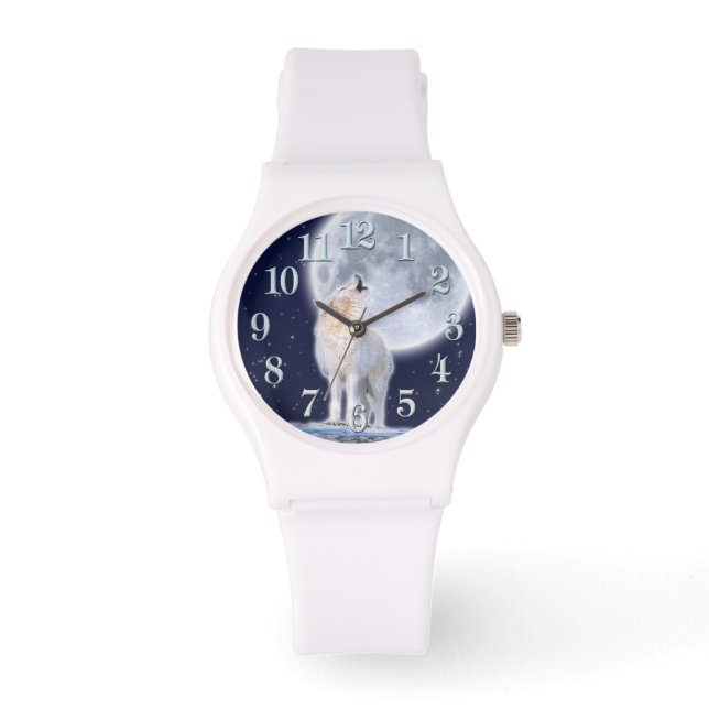 Montre Howling Arctic Wolf & Moon Wildlife Design (Recto)
