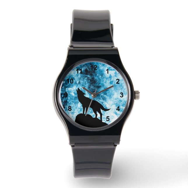 Montre Howling Wolf Hiver neige bleue fumée Abstraite (Recto)