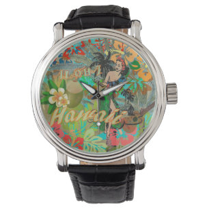 Montre Hula Vintage Floral Graphisme Floral Hawaii