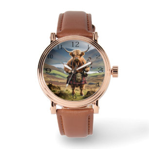 Montre Humour écossais : Highland Cow Bagpiper