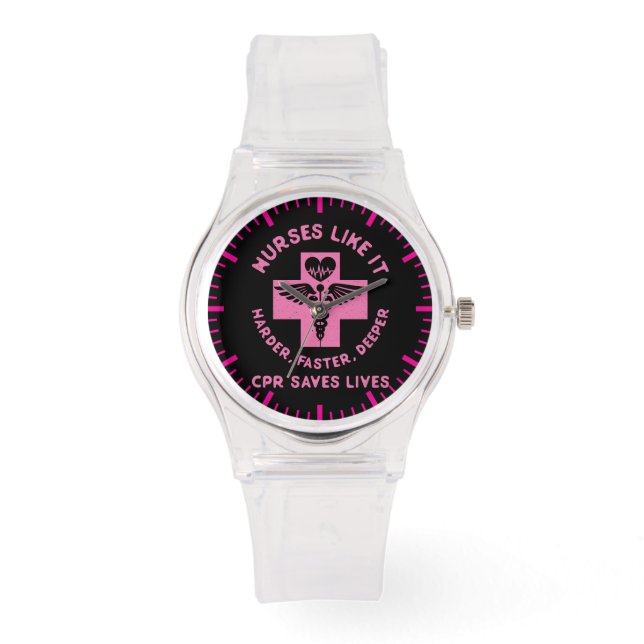Montre Humour infirmière - RCR Sauver des vies - Grosse n (Recto)