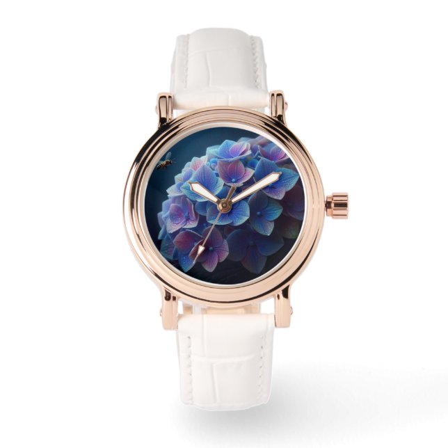 Montre Hydrangeas Floral Purple et Bleu (Recto)