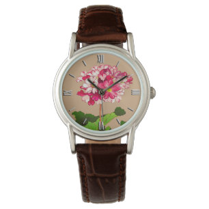 Montre Hydrangée japonaise vintage. Rose et vert