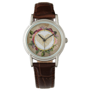 Montre I Love You Fancy Golden Heart with Floral Frame