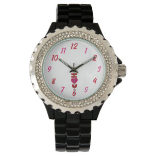 Montre I Love You Femmes Rhinestone Black Enamel Watch
