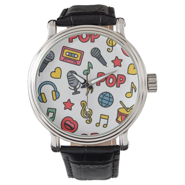 Montre icônes de gribouillis de musique pop motif sans co (devant)