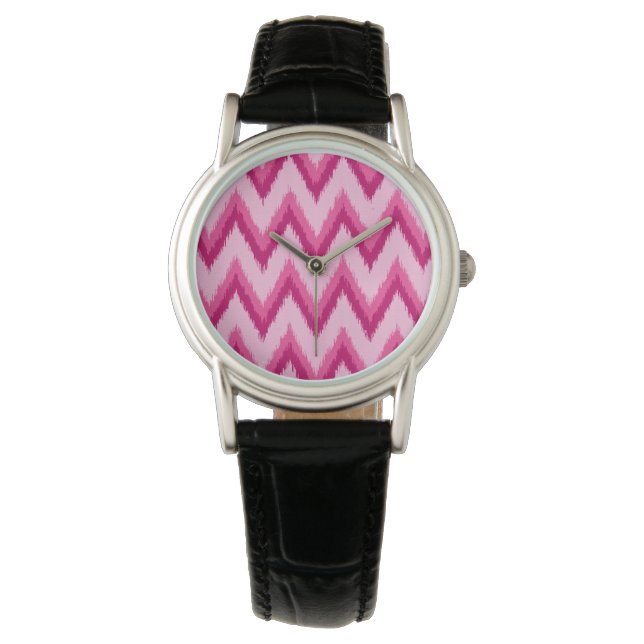 Montre Ikat Chevron Stripes - Fuchsia et rose pâle (devant)