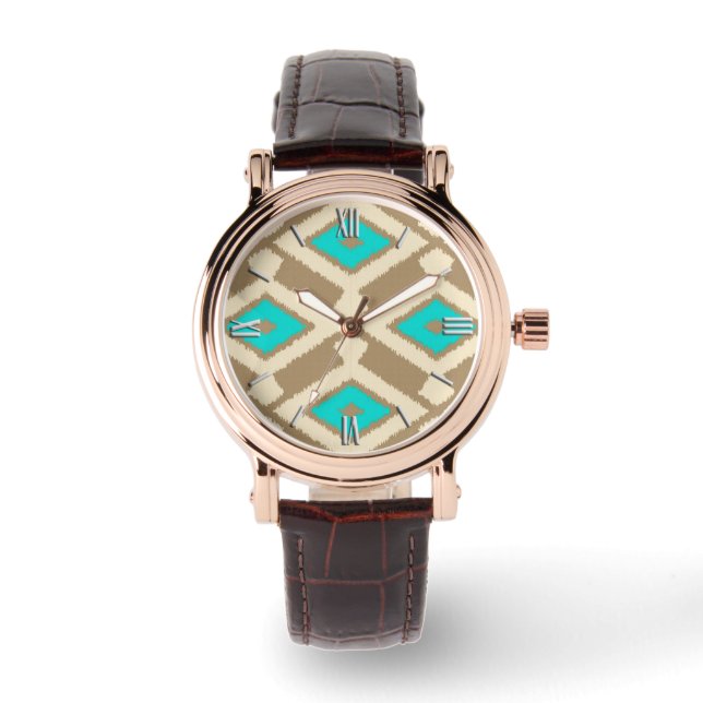 Montre Ikat Motif - Turquoise, Taupe et Beige (Recto)