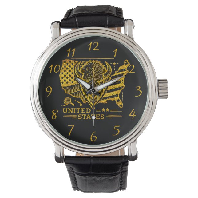 Montre Illustration de Golden Bison avec la carte et drap (devant)