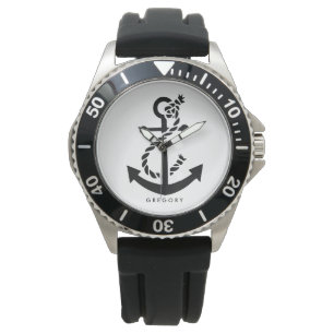 Montre Illustration de l'Ancre de bateau nautique noir et