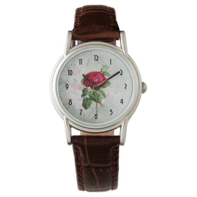 Montre Illustration de Rose rouge sur le parchemin Vintag (devant)
