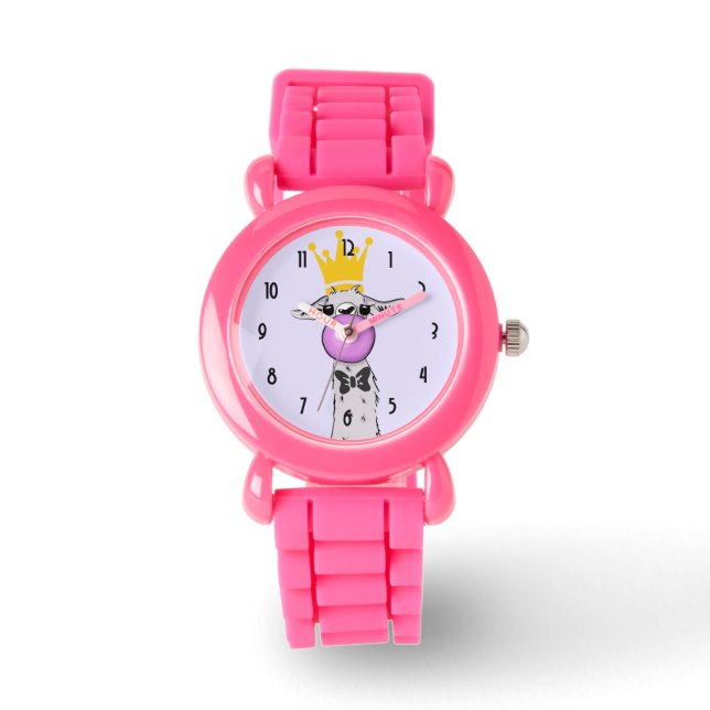 Montre Illustration drôle de lama soufflant une bulle ros (Recto)
