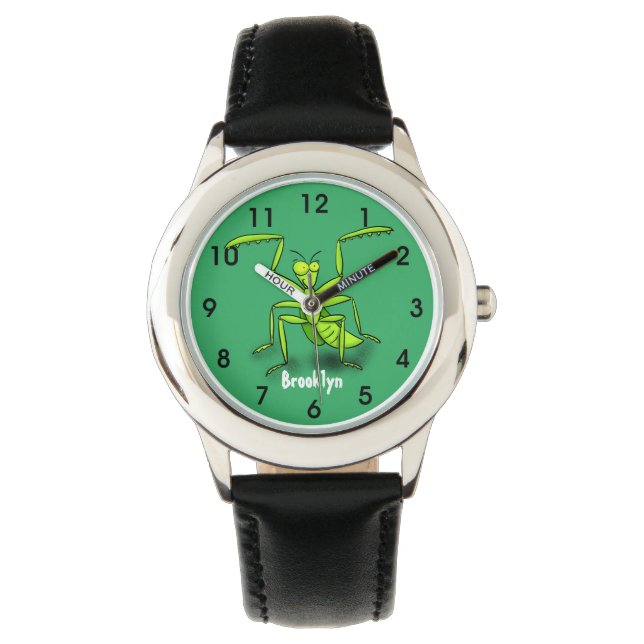 Montre Illustration drôle de mante verte en prière (devant)