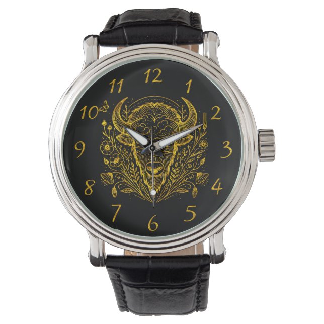 Montre Illustration du bison d'or entouré par la nature (devant)