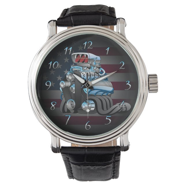 Montre Illustration du dessin du moteur de course Hotrod (devant)