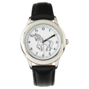 Montre Illustration du dessin mignon Cheval Trotting Grey