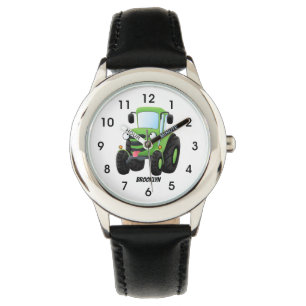 Montre Illustration du joli joyeux tracteur agricole vert