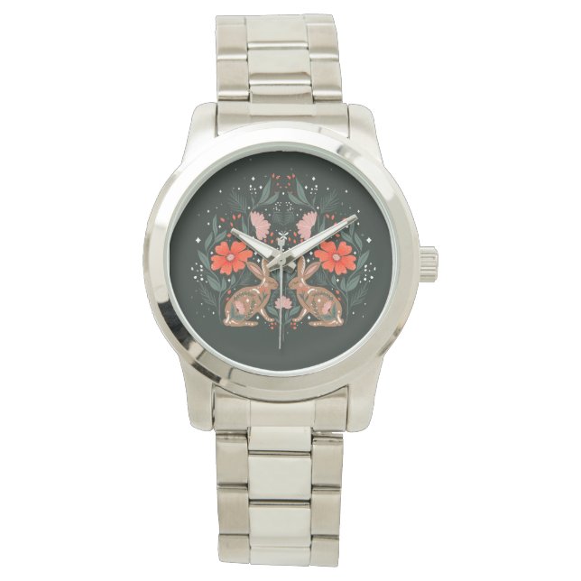 Montre Illustration du lapin coupé et des fleurs (devant)