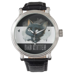 Montre Illustration Edgy Kitten - Texte "Bad Kitten"