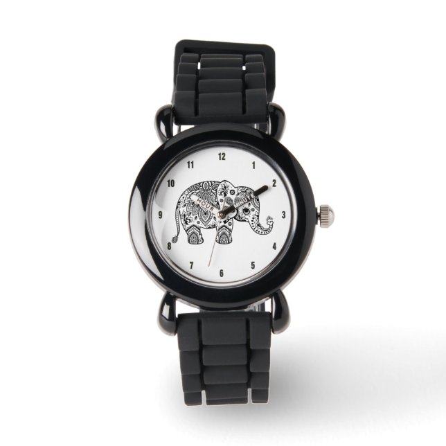 Montre Illustration élégante de l'éléphant floral de la m (Recto)