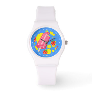 Montre Illustration Fun Pink Popsicle and Strawberries