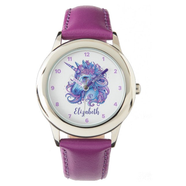 Montre Illustration mignonne Unicorn rose et violet (devant)