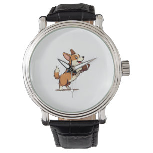 Montre Illustration Rétro de Chien de Football Corgi Spor