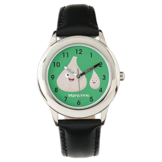 Montre Illustration végétale de caricature à l'ail mignon (devant)