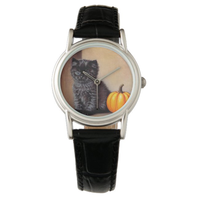 Montre Illustration vintage Halloween Black Kitten (devant)