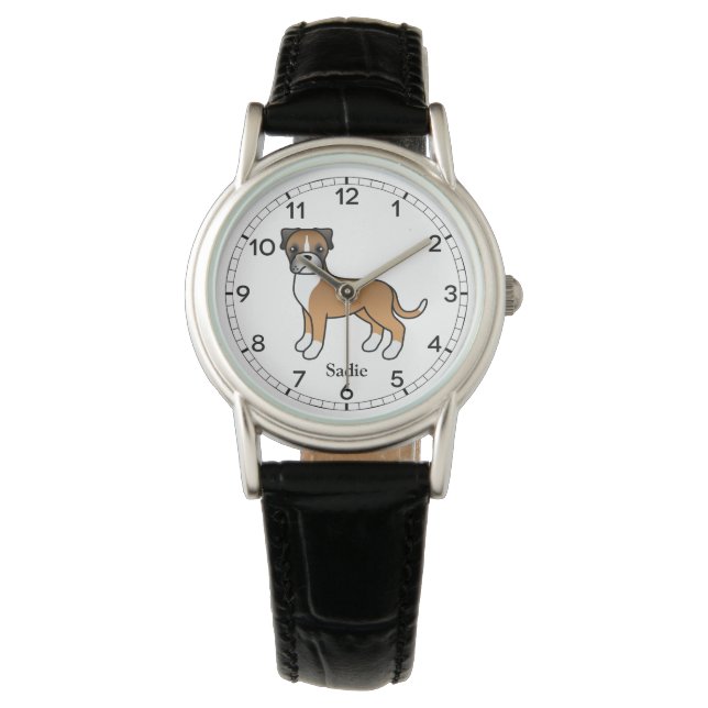 Montre Image de la mignonne de chien de boxe Fawn et nom  (devant)