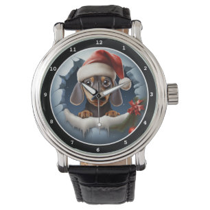 Montre Image de scène hivernale de chiot teckel mignon