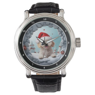 Montre Image de vacances d'hiver de chien caniche joueur