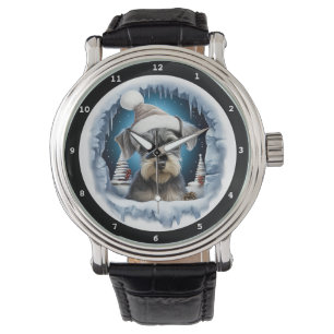 Montre Image de vacances d'hiver de chien Schnauzer minia