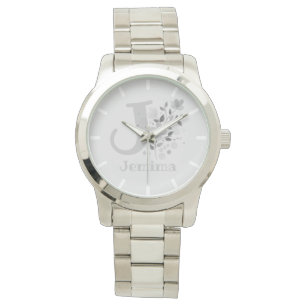 Montre Image floral avec chiffres, nom et initiales dames