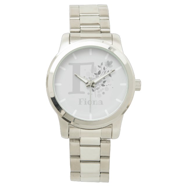 Montre Image floral avec le nom Fiona & initiale dames (devant)
