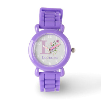 Montre Image florale avec chiffres, nom et enfant initial