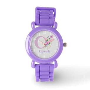 Montre Image florale avec chiffres, nom et enfant initial