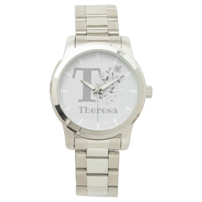 Montre Image florale avec chiffres, nom et femmes initial (devant)