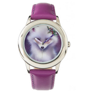 Montre Imaginaire Blanc Renard bébé avec yeux lavande