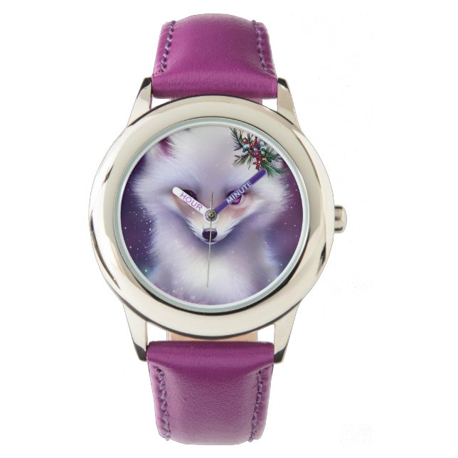 Montre Imaginaire Blanc Renard bébé avec yeux lavande (devant)