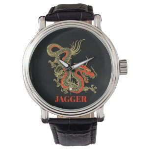 Montre Imaginaire rouge noir Dragon chinois